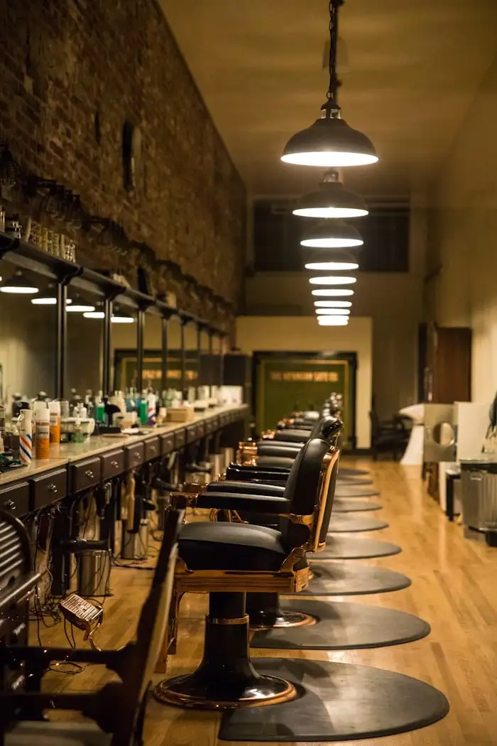 Salon interior with pendant lamps
