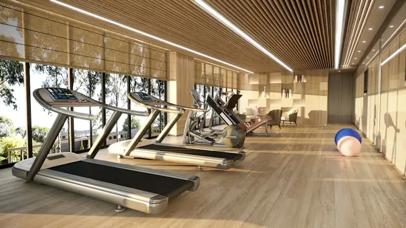 Gym with large windows